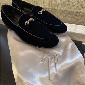 Giuseppe Zanotti Black Loafers Slip-Ons with Gold Ornament